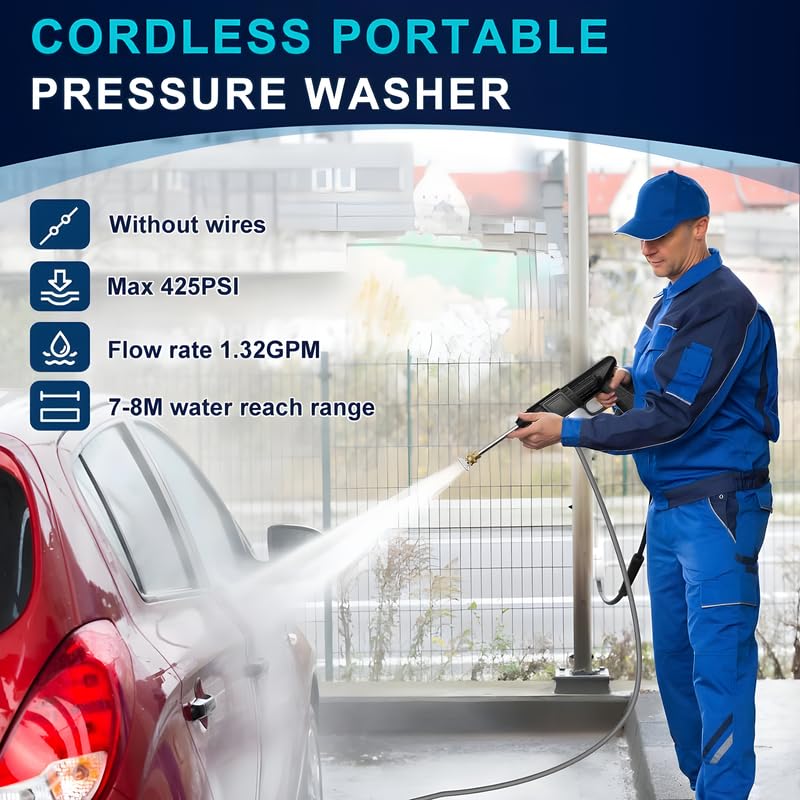 PowerJet: Cordless 48V High-Pressure Car Washer with 12,000mAh Dual Battery,